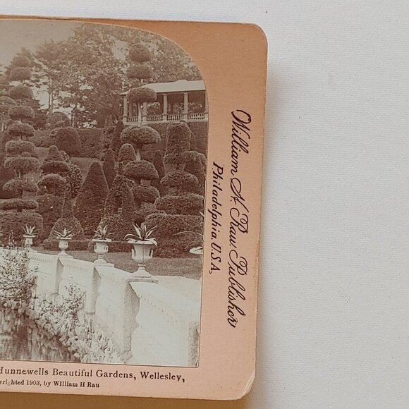 ANTIQUE Stereograph Card Evergreen terrace of Hunnewell's beautiful gardens, Wel - Picture 3 of 5